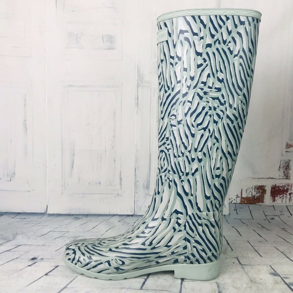 Hunter Boots Tall Coral Print Seaspray Rubber Rain - Picture 6 of 10